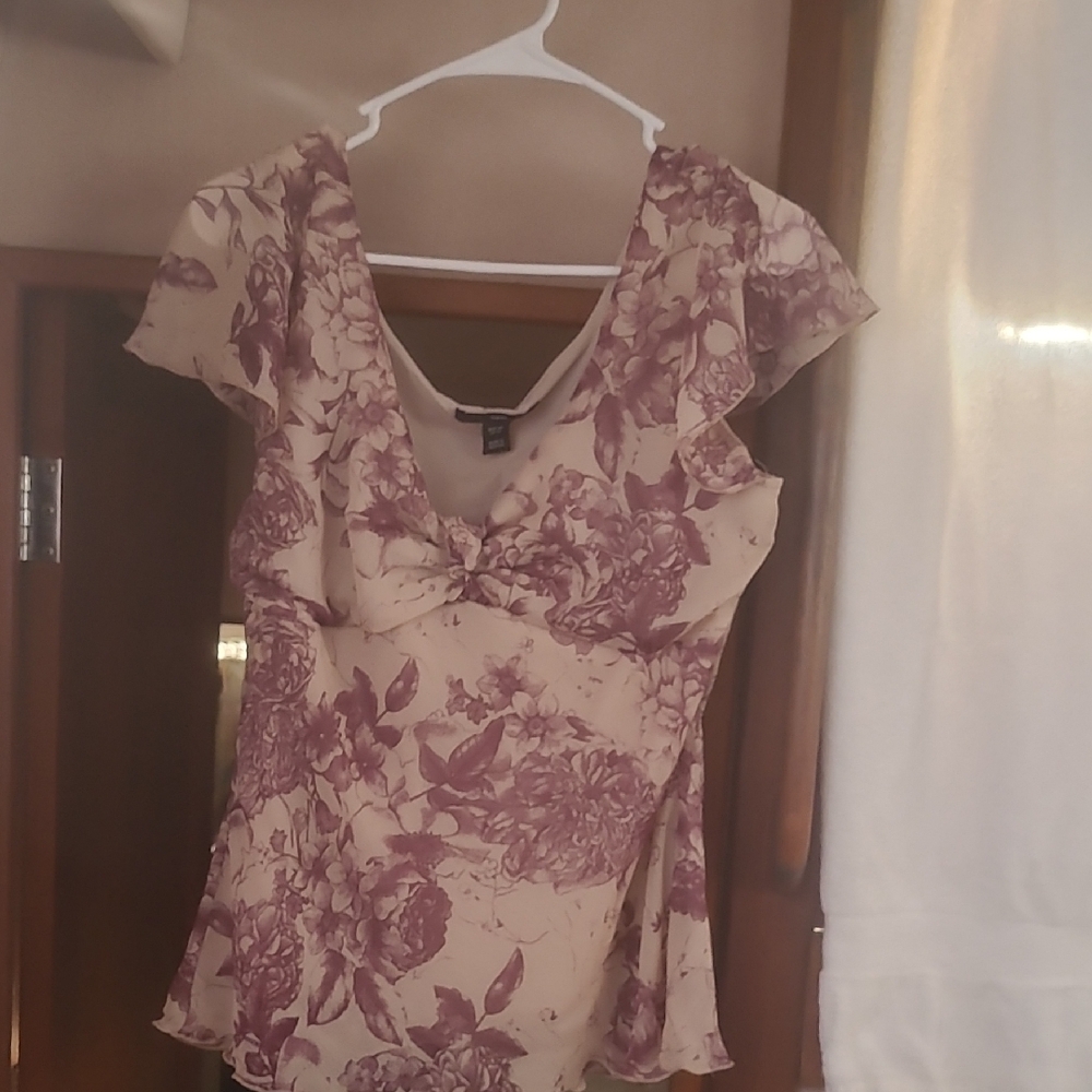 Purple Flutter Sleeve Ruffled Blouse